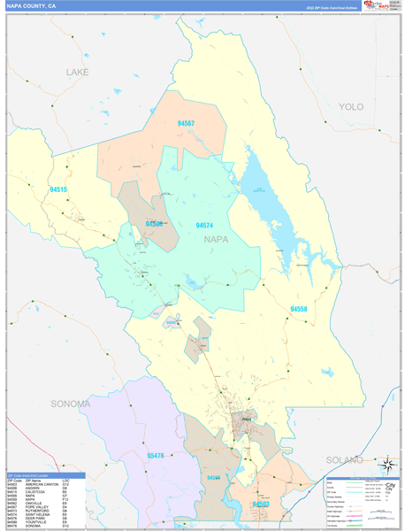 Napa County, CA Zip Code Map