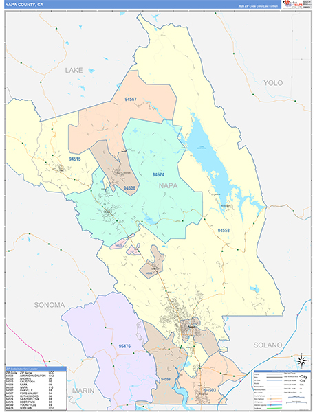 Napa County, CA Map Color Cast Style
