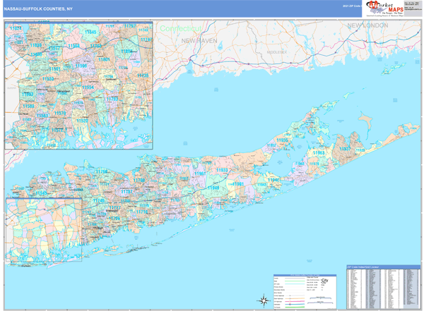 Nassau-Suffolk Counties, NY Wall Map