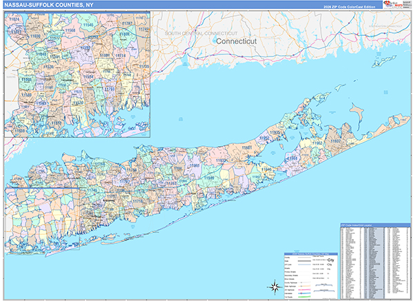Nassau-Suffolk Counties, NY Wall Map
