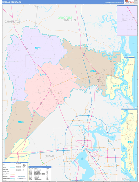 Nassau County, FL Zip Code Map