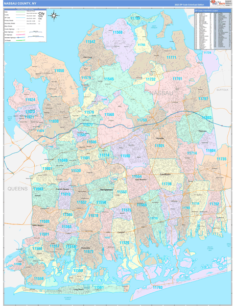 Nassau County, NY Wall Map Color Cast Style