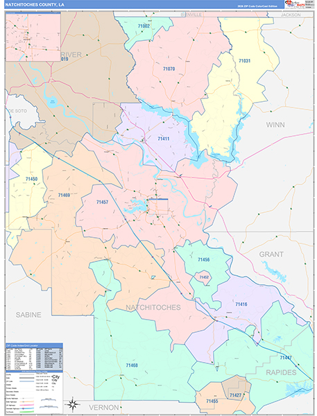 Natchitoches Parish (County), LA Wall Map Color Cast Style