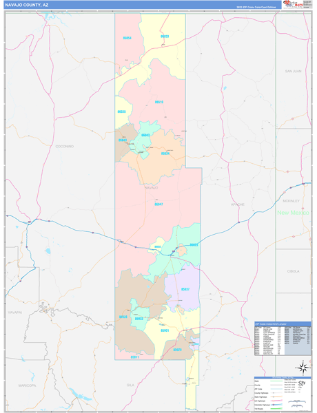 Navajo County Wall Map Color Cast Style