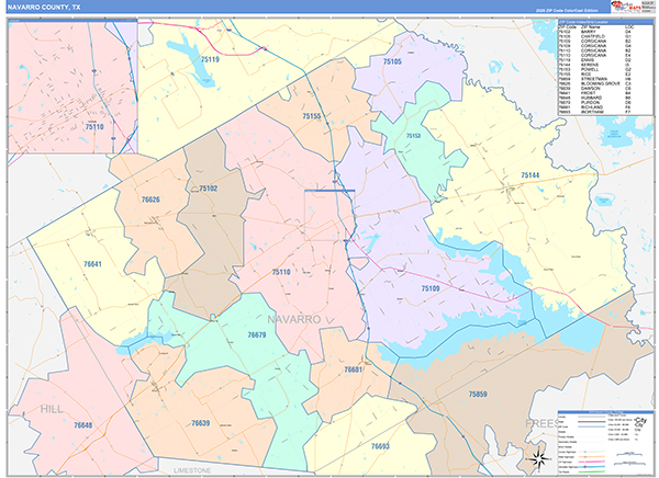 Navarro County, TX Zip Code Map