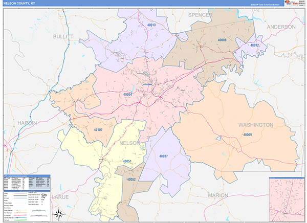 Nelson County, KY Zip Code Map