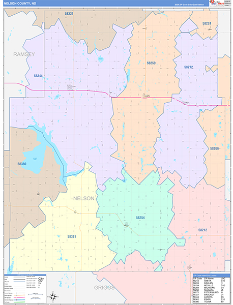 Nelson County, ND Wall Map Color Cast Style
