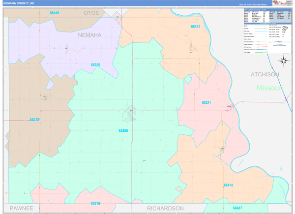 Nemaha County Digital Map Color Cast Style