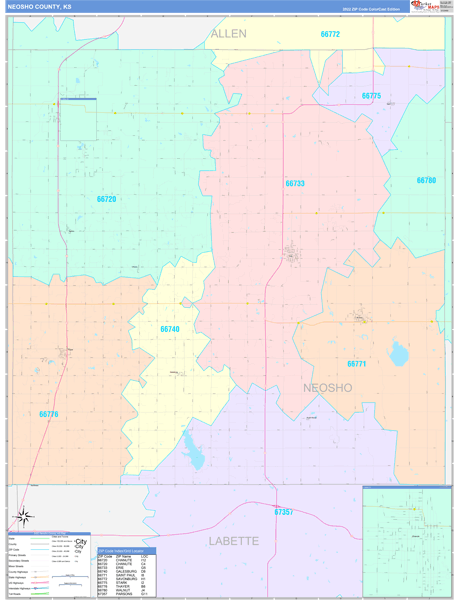 Neosho County Digital Map Color Cast Style