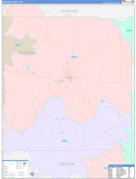 Neshoba County, MS Zip Code Map