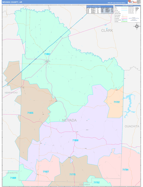 Nevada County, AR Zip Code Map