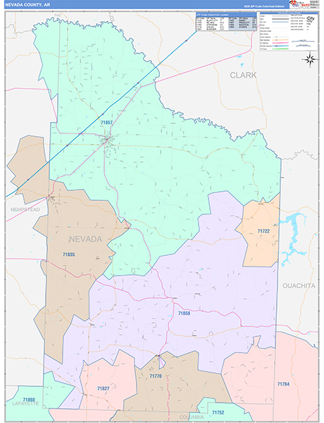 Nevada County, AR Zip Code Map