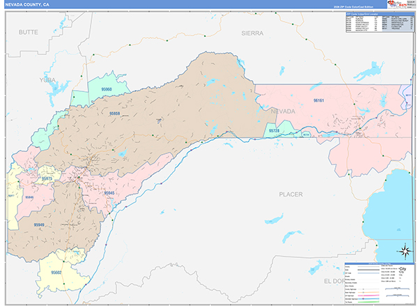 Nevada County, CA Map Color Cast Style