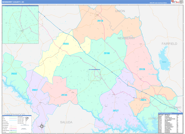 Newberry County, SC Zip Code Map