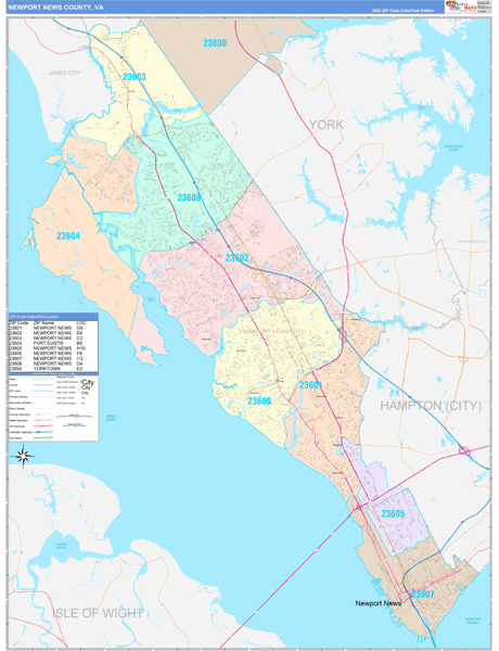 Newport News County, VA Wall Map Color Cast Style by MarketMAPS - MapSales