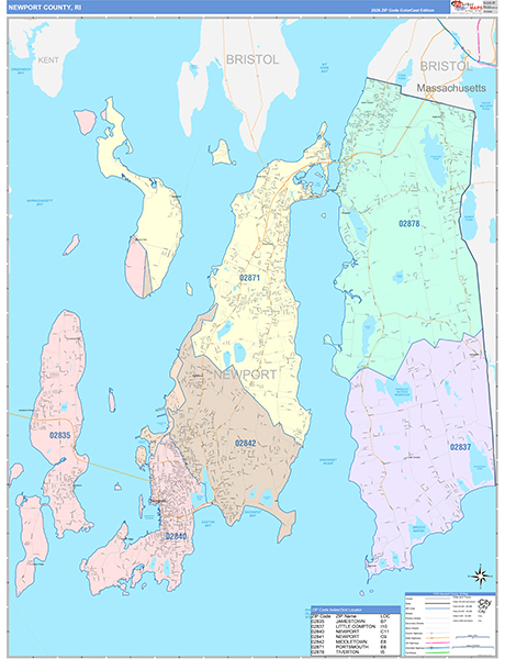 Newport County, RI Zip Code Map