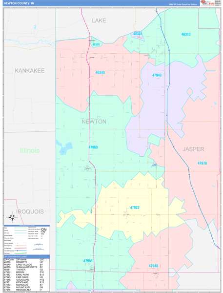Newton County, IN Map Color Cast Style
