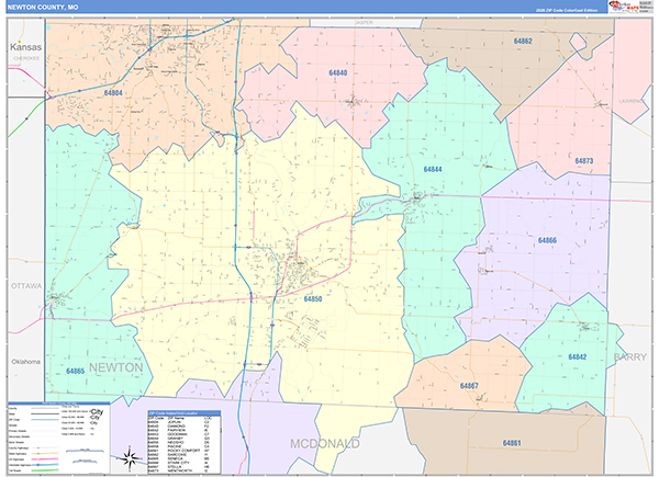 Newton County, MO Map Color Cast Style