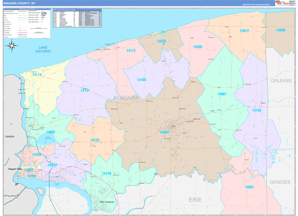 Niagara County Wall Map Color Cast Style