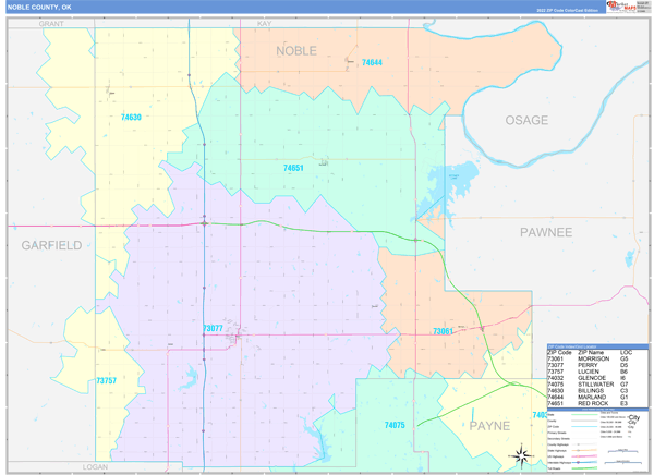 Noble County, OK Zip Code Map
