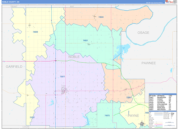 Noble County, OK Zip Code Map