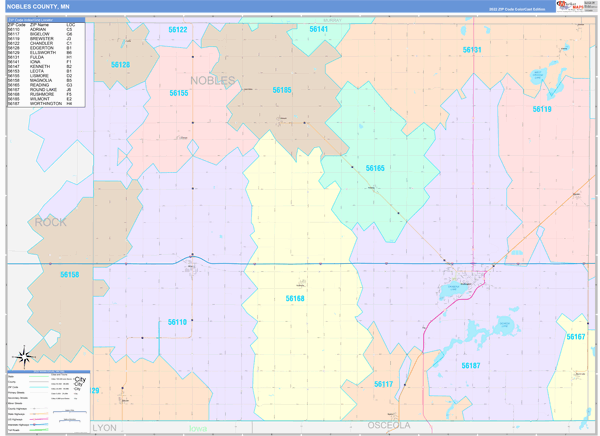 Nobles County, MN Zip Code Map