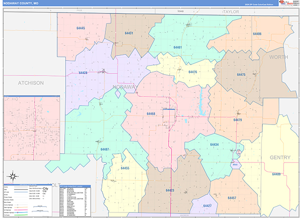 Nodaway County, MO Map Color Cast Style