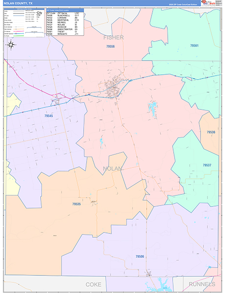 Nolan County, TX Zip Code Map
