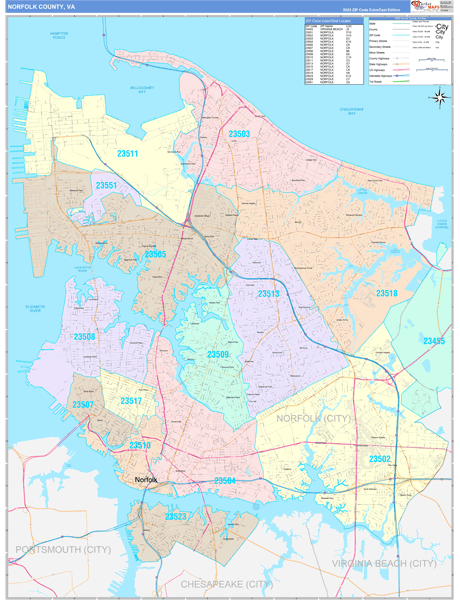 Norfolk County, VA Zip Code Map