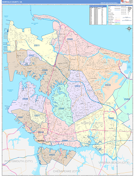 Norfolk County, VA Zip Code Map