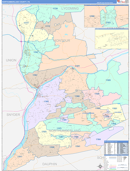 Northumberland County, PA Wall Map Color Cast Style