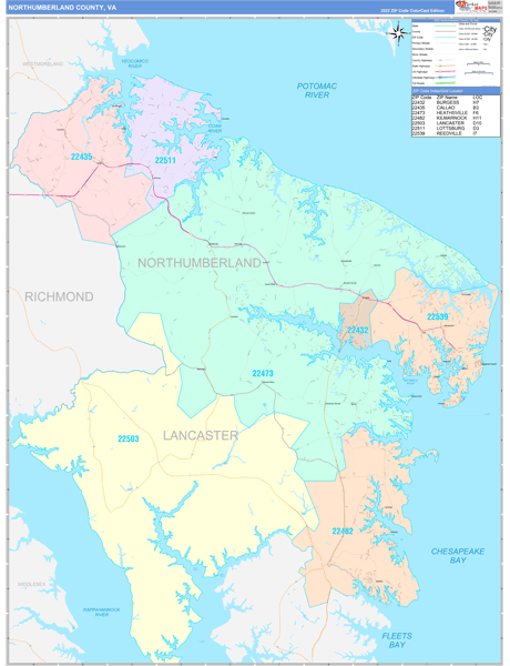 Northumberland County, VA Zip Code Map