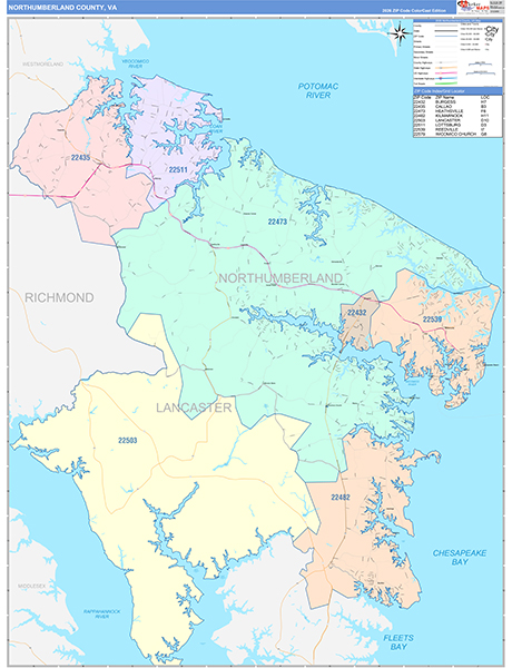Northumberland County, VA Zip Code Map