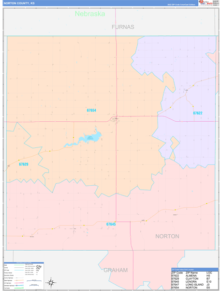 Norton County, KS Wall Map Color Cast Style