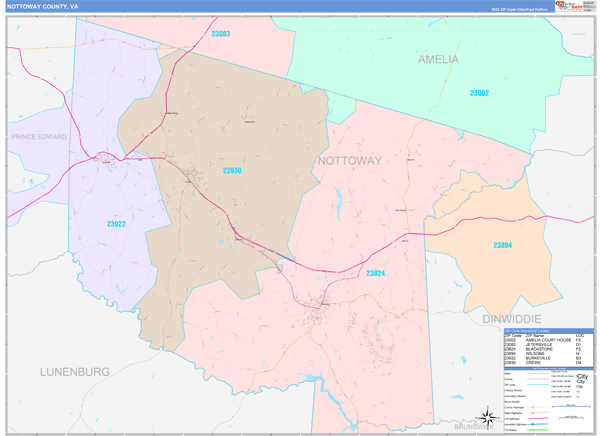 Nottoway County, VA Zip Code Map