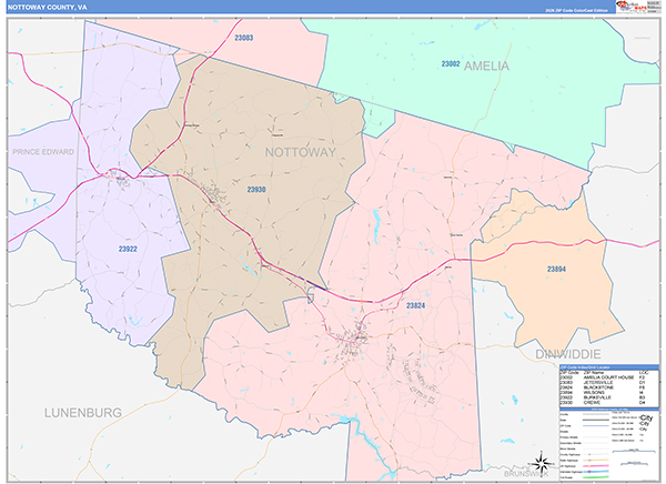 Nottoway County, VA Zip Code Map