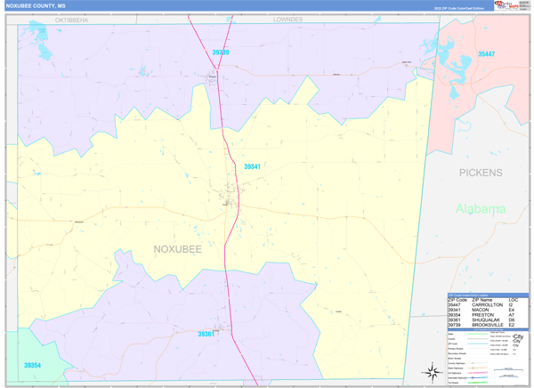 Noxubee County Digital Map Color Cast Style