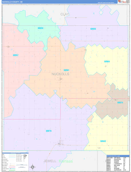 Nuckolls County, NE Wall Map Color Cast Style