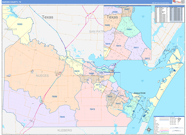 Nueces County, TX Zip Code Map