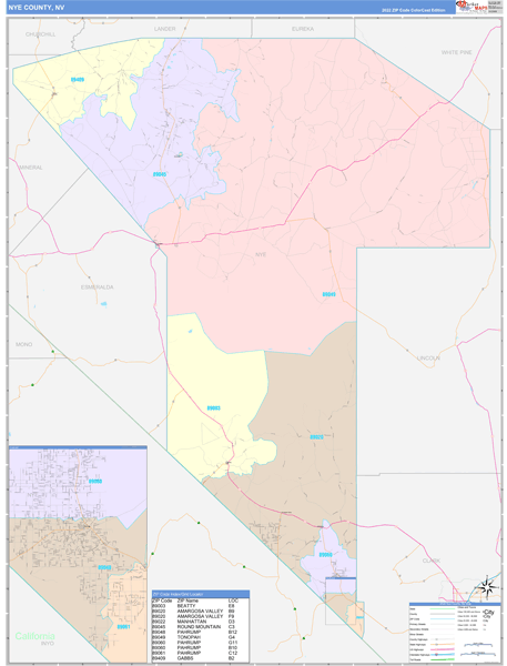 Nye County, NV Zip Code Map