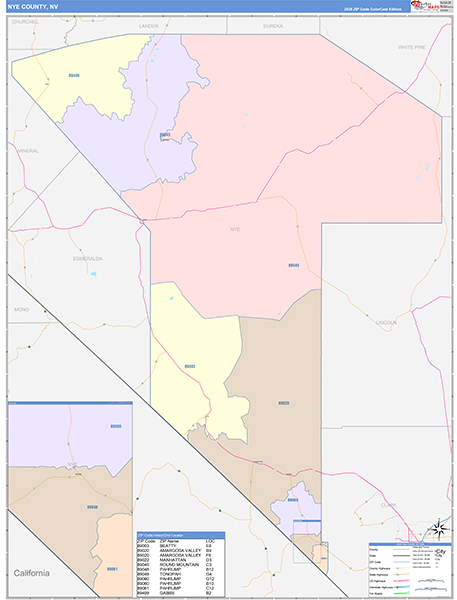 Nye County, NV Zip Code Map