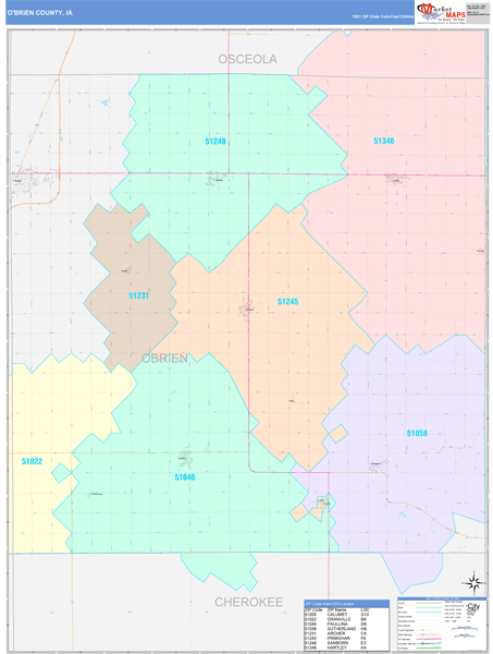 O'Brien County Digital Map Color Cast Style