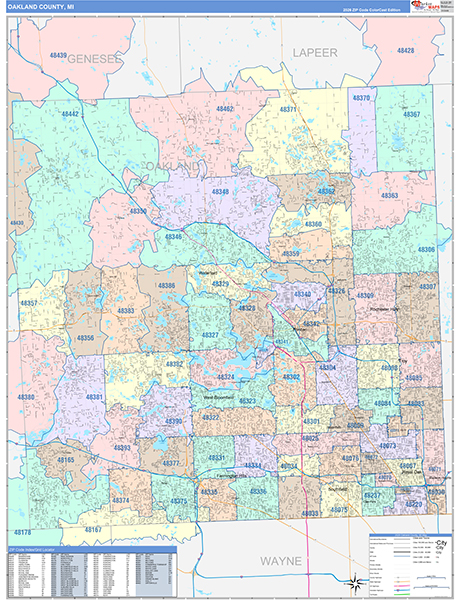 Oakland County, MI Zip Code Map