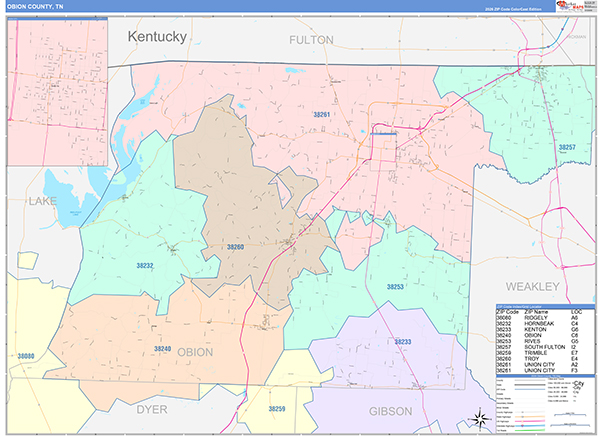 Obion County, TN Zip Code Map