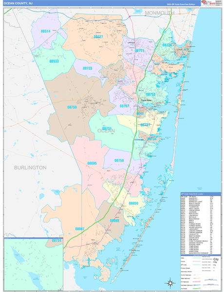 Ocean County, NJ Wall Map