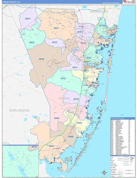 Ocean County, NJ Zip Code Map
