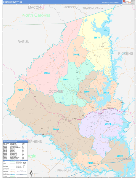 Oconee County Wall Map Color Cast Style