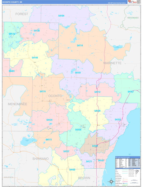 Oconto County, WI Zip Code Map
