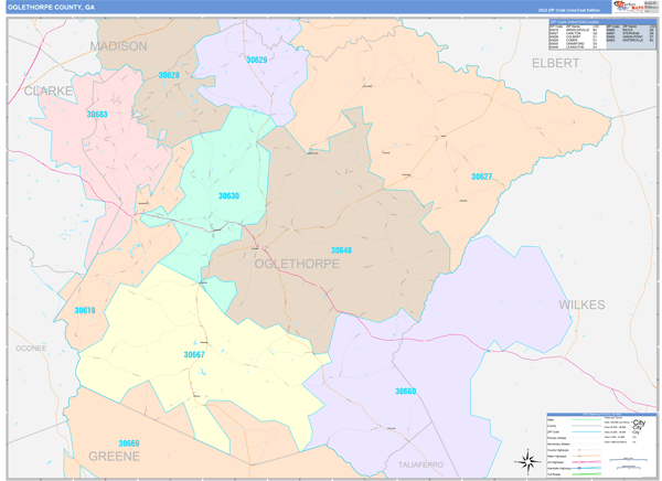 Oglethorpe County Wall Map Color Cast Style