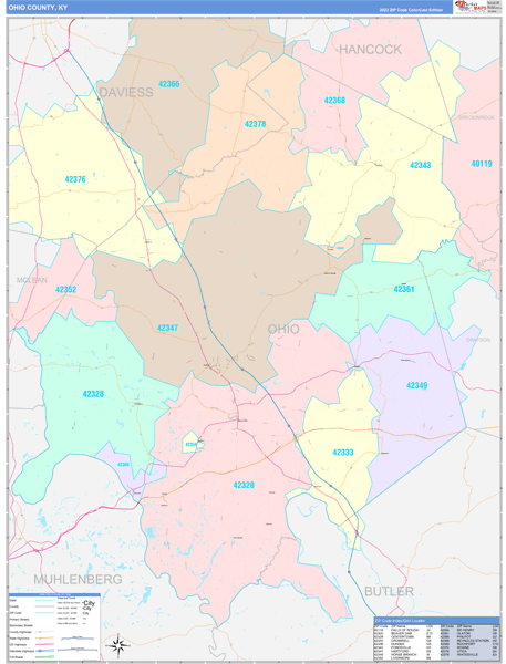 Ohio County Digital Map Color Cast Style